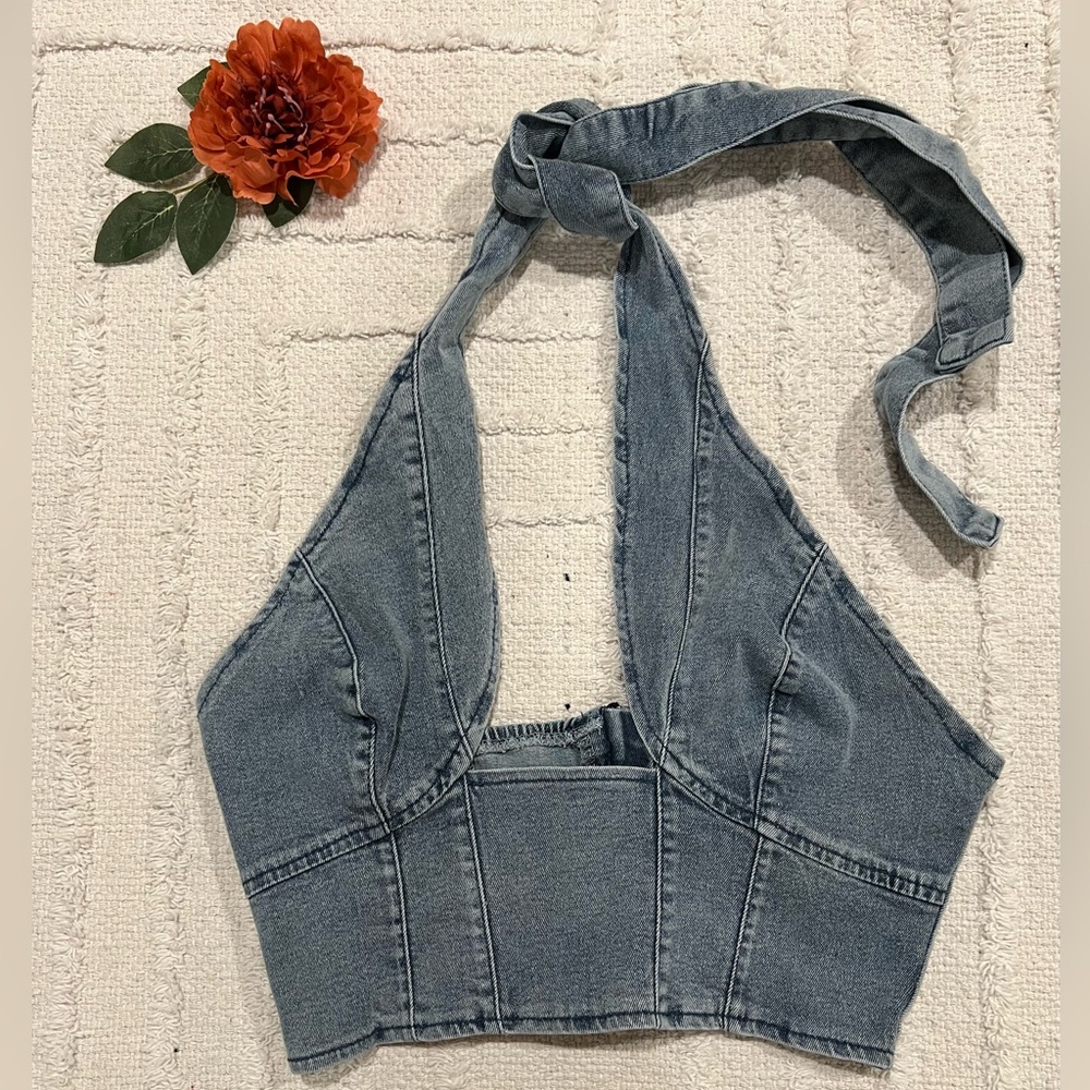 Denim Jean Bustier Tie Around Neck- Size 34